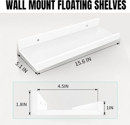 LaVie Home Floating Shelves for Wall Storage Set of 4, 15.6 Inch Picture Ledge Shelf, White Wall Shelves with Lip for Kitchen, Bedroom, Bathroom, and Living Room