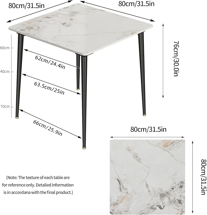 Wisfor Square Kitchen Dining Table: Sintered Stone Dining Room Table Modern Coffee Table Marble Table with Stable Metal for Kitchen Living Room Office Patio Seaside, 31.5x31.5x29.92 inch