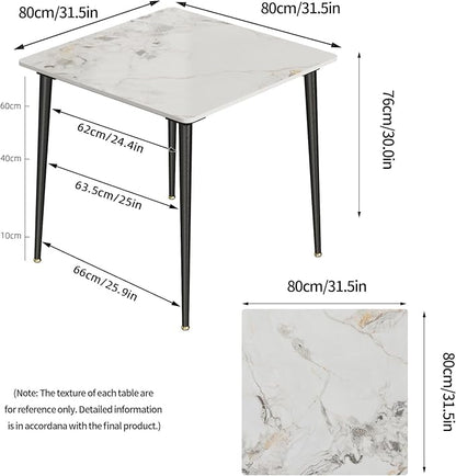 Wisfor Square Kitchen Dining Table: Sintered Stone Dining Room Table Modern Coffee Table Marble Table with Stable Metal for Kitchen Living Room Office Patio Seaside, 31.5x31.5x29.92 inch