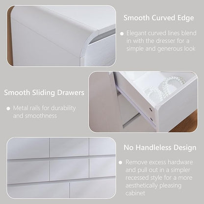 Aitjunz Modern 8 Drawers Dresser for Bedroom, 55" Wide Dressers & Chest of Drawers w/Curved Profile Design, Wood Mid Century Storage Dressers Organizer for Bedroom, Living Room, White