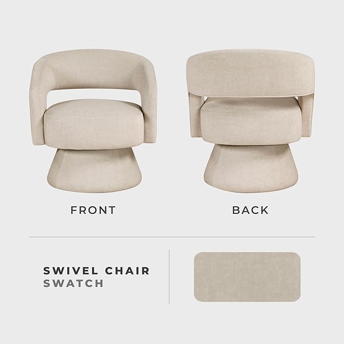 Lexicon 360 Degree Swivel Accent Chair, Modern Comfy Velvet Round Barrel Chair, Open Back, Plush Foam Cushions, Metal Swivel Base for Living Room/Bedroom/Office/Small Spaces, Taupe