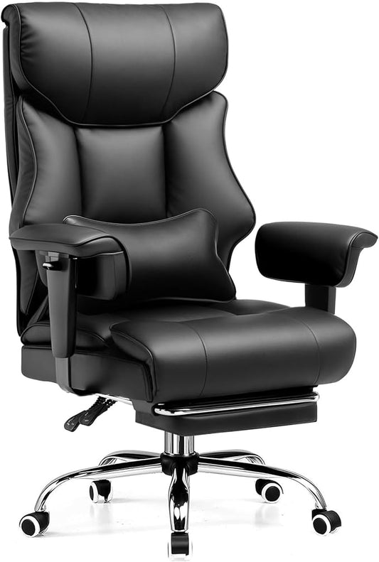 GTPLAYER Big and Tall Gaming Chair 400lbs Heavy Duty Office Chair with Foot Rest & Ergonomic Pocket Spring Cushion, High Back Lumbar Support for Lower Back Pain Relief, Ergo Black