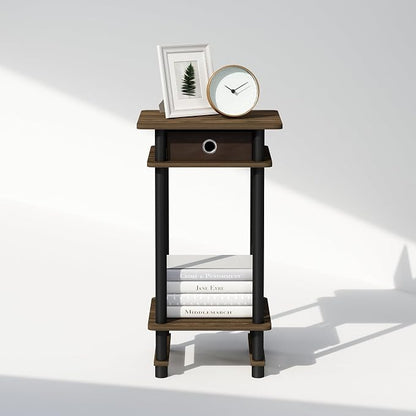 Furinno Turn-N-Tube Tall Nightstand with Bin, 1-Pack, Plastic Poles, Columbia Walnut/Black/Dark Brown