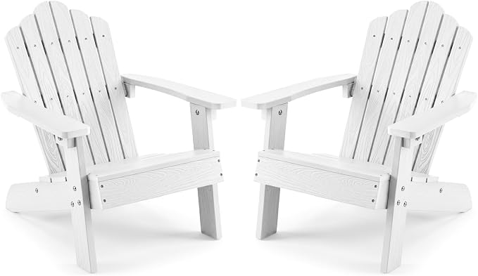 Costzon Kids Adirondack Chair, All-Weather HIPS Toddler Outdoor Chair, Wooden Textured Plastic Fire Pit Chair, Kids Patio Chair for Backyard Lawn Garden, Fits Children Age 3-7 Years (2, White)