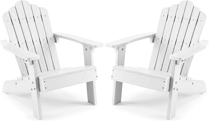 Costzon Kids Adirondack Chair, All-Weather HIPS Toddler Outdoor Chair, Wooden Textured Plastic Fire Pit Chair, Kids Patio Chair for Backyard Lawn Garden, Fits Children Age 3-7 Years (2, White)