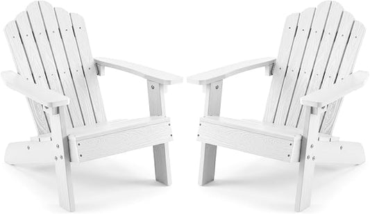 Costzon Kids Adirondack Chair, All-Weather HIPS Toddler Outdoor Chair, Wooden Textured Plastic Fire Pit Chair, Kids Patio Chair for Backyard Lawn Garden, Fits Children Age 3-7 Years (2, White)