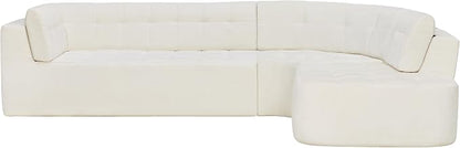 119'' Sectional Sofa, Curved L-Style Right-Hand Facing Couch with Fully Upholstered Arms, Tufted Design, Modern Minimalist Look, Beige