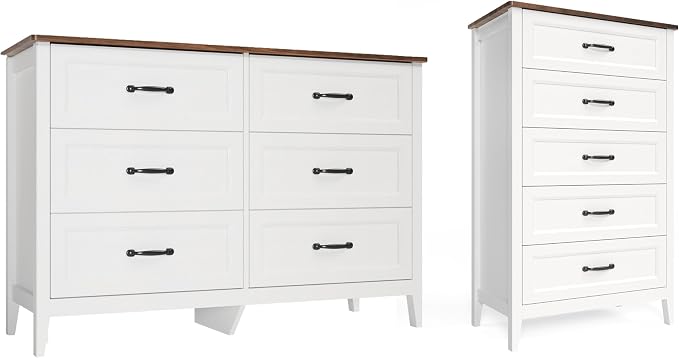 Gizoon 2-Piece Bedroom Furniture Set – Includes 5 Drawer Dresser and 6 Drawer Dresser, Chest of Drawers, Bedroom Set, Grate Gift for Yourself and Your Loved Ones, Ideal for Any Bedroom, Living Room