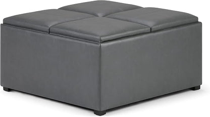 SIMPLIHOME Avalon Wide Contemporary Square Coffee Table Storage Ottoman, Stone Grey, Table Ottoman