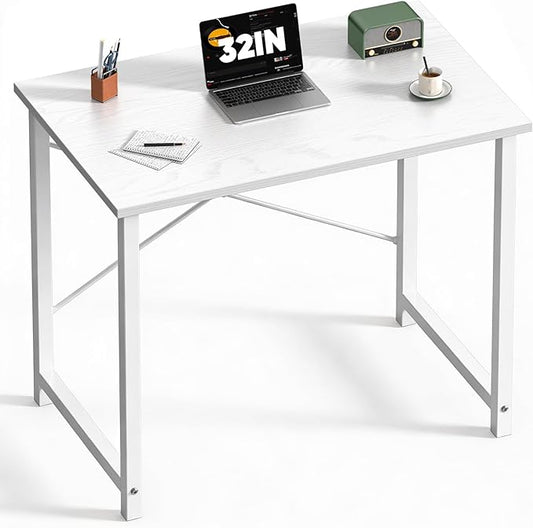 DUMOS 32 Inch Small Computer Desk for Home Office, Modern Study Writing Gaming Work Table Simple Style for Bedroom with X-Shaped ReInchforcement, White