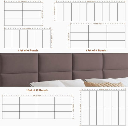 iNOW Wall Mounted Upholstered Headboard King, 3D Peel and Stick Soundproof Wall Panels, Reusable and Removable Padded Leather Bed Headboard, 12 Panels 9.84" x 23.62", Dark Skin