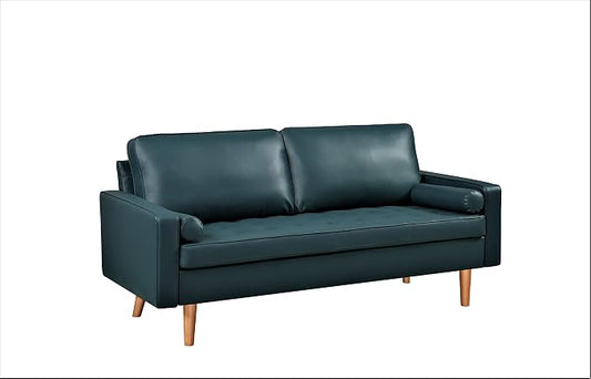 Container Furniture Faux Leather Sofa for the Modern Living Room with Removable Cushions and Solid Wood Legs, Luxury Style Button-Tufted Couch, 69.68" Wide, Dark Ocean Blue