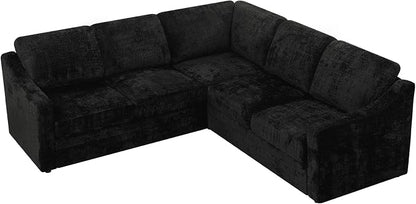 89" Chenille Sectional Sofa with High Density Sponge, Modern 5 Seats Corner Couch with Deep Seat, Comfy Modular L Shaped Couch with Comfortable Back Cushions for Living Room, Black
