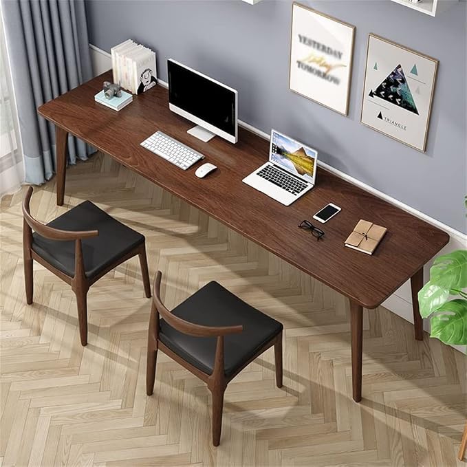 LAKIQ Pine Solid Wood Writing Desk Modern Rectangular Home Office Working Table Desktop Computer Desk Home Writing Table for Small Space-Table Only (Walnut,47" L x 16" W x 30" H)