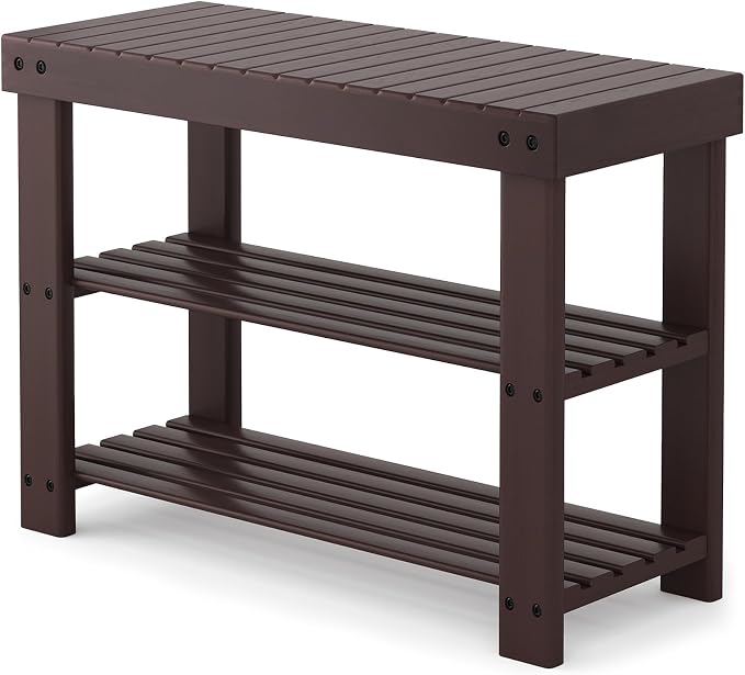 Sweetcrispy 3-Tier Shoe Rack Bench for Entryway, 27 Inches, Brown | Bamboo Shoe Storage Bench, Shoes Rack for Entrance, Bedroom, Living Room, Balcony, 6 Pairs, 286lb Capacity