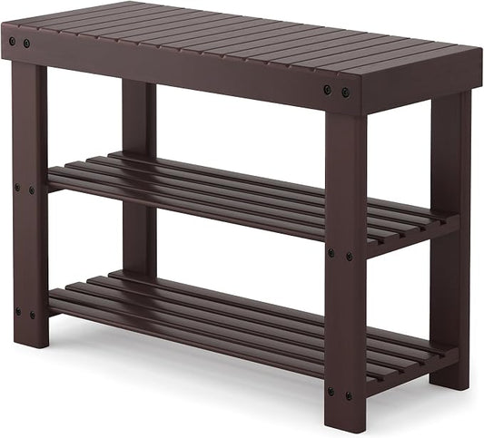 Sweetcrispy 3-Tier Shoe Rack Bench for Entryway, 27 Inches, Brown | Bamboo Shoe Storage Bench, Shoes Rack for Entrance, Bedroom, Living Room, Balcony, 6 Pairs, 286lb Capacity
