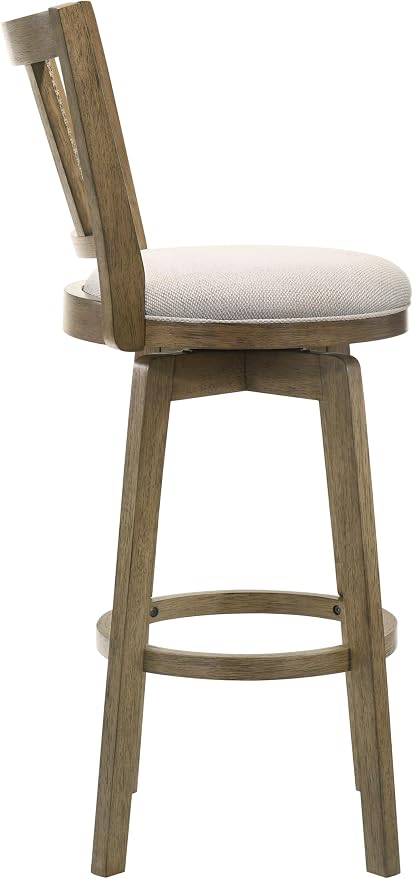 Armen Living Isla 30 in. Putty Brown Bar Height Rubberwood Swivel Barstool with Cream Fabric Seat - Set of 2