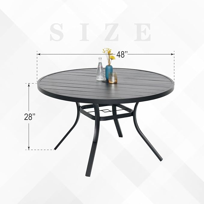 Outdoor Dining Table with 4PCS Swivel Chairs,48"x 48"x 28" Round Patio Table with Adjustable Umbrella Hole,Stable Patio Dining Set for Home or Outside