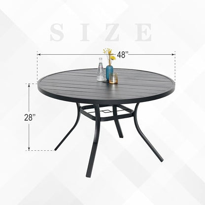 Outdoor Dining Table with 4PCS Swivel Chairs,48"x 48"x 28" Round Patio Table with Adjustable Umbrella Hole,Stable Patio Dining Set for Home or Outside