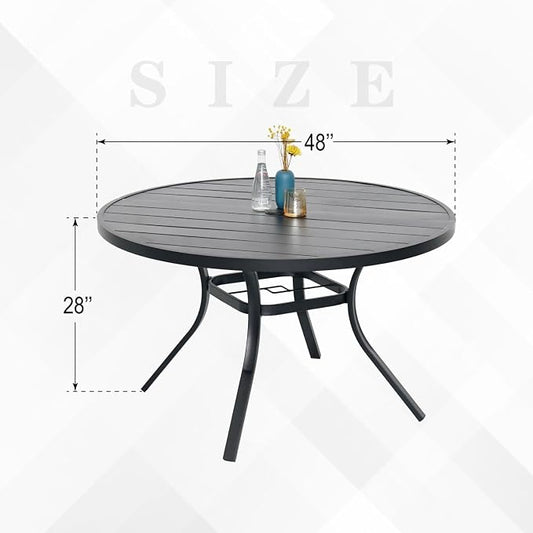 Outdoor Dining Table with 4PCS Swivel Chairs,48"x 48"x 28" Round Patio Table with Adjustable Umbrella Hole,Stable Patio Dining Set for Home or Outside