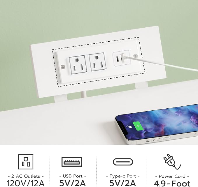 HOOBRO Nightstand with Charging Station, Bedside Table with LED Lights and 2 Fabric Drawers, End Table with 2 AC Outlets and USB Port, Small Night Stand for Bedroom, White WT118UDBZ01