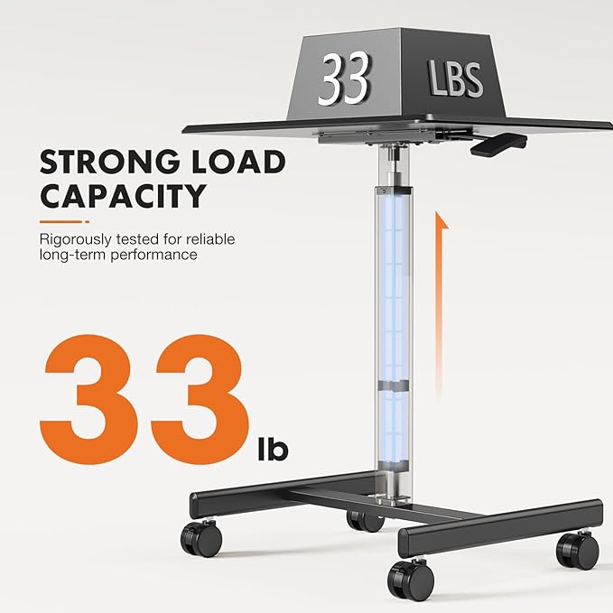 Sweetcrispy Mobile Rolling Desk with Lockable Wheels, Small Standing Laptop Desks, Sit Stand Adjustable Height Table Portable, Computer Workstations for Home Office, Black