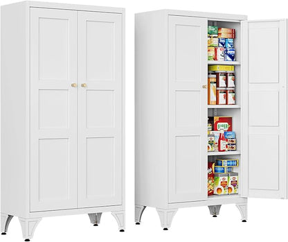 Letaya 47.3" H Metal Storage Cabinet with 2 Doors and 3 Shelves,Freestanding Bathroom Floor Cabinets,Kitchen Pantry Cabinets,Utility Pantry Organizers for Cupboard/Dining/Home Office/Garage,White