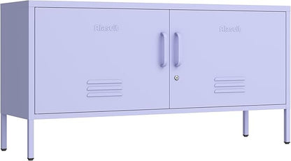 Wide Lockable Metal TV Stand with Accent Cabinet Locker, Heavy Duty Entertainment Center for Bedroom, Adjustable Shelves & 2 Doors, Multifunctional Storage Cabinet for Home 22"H X 35.4"W X 13.8"D