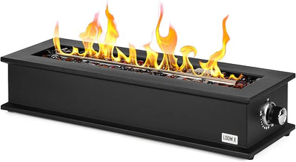 Onlyfire Loom X Propane Fire Pit Table with Stainless Steel Burner and Decorative Fire Glass Beads - 28 Inch Rectangular Tabletop Gas Fireplace (Side Connected)