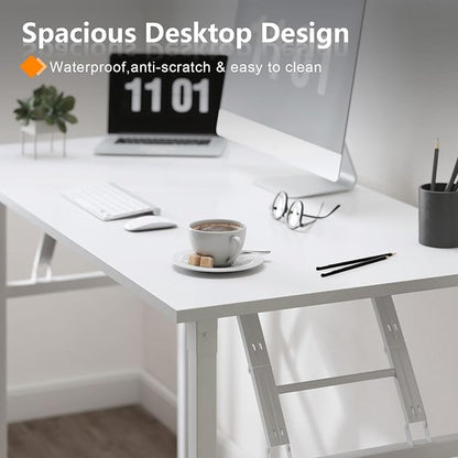 Need Folding Desk, 54 inch Large Computer Desk for Home Office, No Install Needed Study Student Writing Table Desk Workstation, White