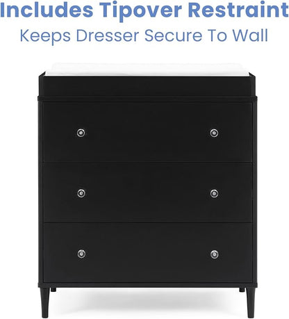 Delta Children Bowie 3 Drawer Dresser with Changing Top, Black Ebony