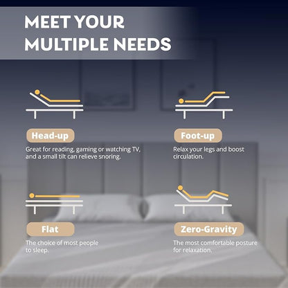 Dyonery Queen Adjustable Bed Base Frame with Wireless Remote + 12 Inch Queen Gel Memory Foam Mattress Bed in a Box, Head and Foot Incline, Zero Gravity, Fiberglass Free, 80" × 60"
