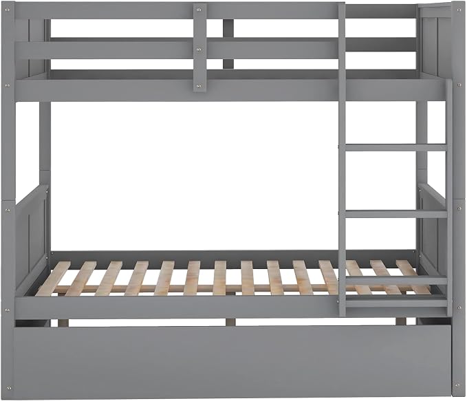 Bellemave Bunk beds Full Over Full with Twin Size Trundle, Low bunk Bed for Kids Adults and Teenagers，Gray