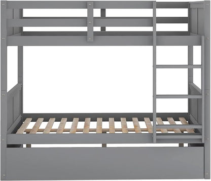 Bellemave Bunk beds Full Over Full with Twin Size Trundle, Low bunk Bed for Kids Adults and Teenagers，Gray