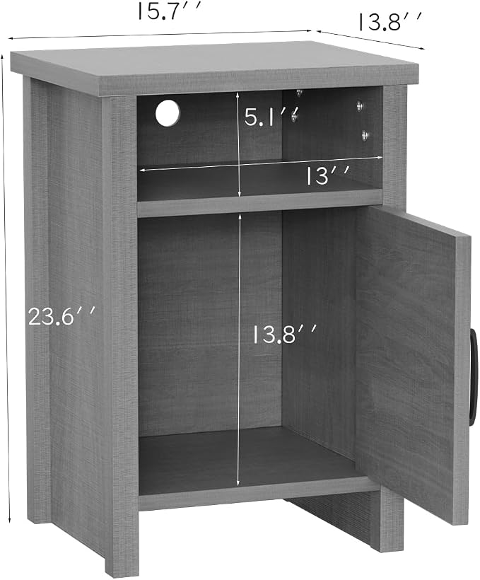YESHOMY Farmhouse Modern Nightstand with Shelf and Barn Door, Set of 1 for Bedroom, Gray
