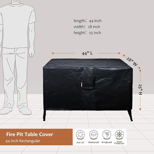SheeChung Rectangular Fire Pit Cover Fits 40-44 Inch Fire Table-Waterproof Anti-UV 600D Heavy Duty Outdoor Cover for Patio Table Furniture Gas Firepit Deck Box Protector/Storage Cover(44"x28"x25")