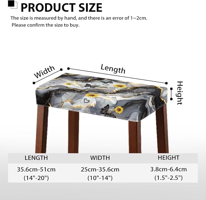 Marble Print Bar Stool Covers Rectangle 2 Pack Stool Covers Rectangular Butterfly Sunflower Stretch Vanity Chair Cover Washable Soft Barstool Covers Slipcovers Saddle Bar Stool Cover
