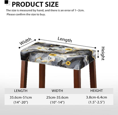 Marble Print Bar Stool Covers Rectangle 2 Pack Stool Covers Rectangular Butterfly Sunflower Stretch Vanity Chair Cover Washable Soft Barstool Covers Slipcovers Saddle Bar Stool Cover