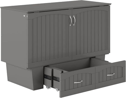AFI, Nantucket Full Size Murphy Bed Chest with Mattress, Storage Drawer and Built-in USB Charger, Grey