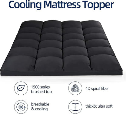 Mattress Topper King for Back Pain, Extra Thick Mattress Pad Cover, Plush Pillow Top, Deep Elastic Pocket, Black