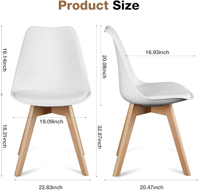 OLIXIS Dining Chairs Set of 8, Mid Century Modern Accent Chairs with Curved Backrest and Wood Legs, PU Leather Upholstered Kitchen Side Chair for Living Room, Bedroom, Outdoor Patio, White