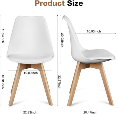 OLIXIS Dining Chairs Set of 8, Mid Century Modern Accent Chairs with Curved Backrest and Wood Legs, PU Leather Upholstered Kitchen Side Chair for Living Room, Bedroom, Outdoor Patio, White