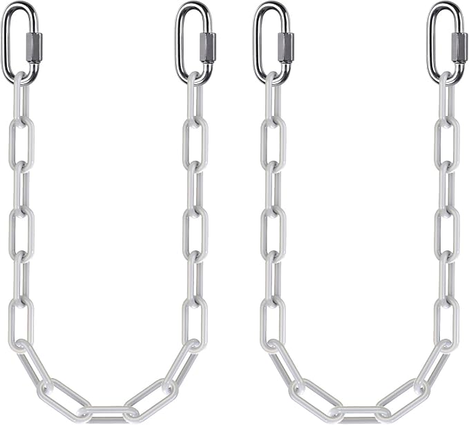 2Pcs 20" Heavy Duty Hanging Chain with Hooks Swing Extension Chain White | 1000 LB Capacity Hammock Extension Chain for Swing Chair, Hanging Chair, Porch Swing, Hammock Chair, Punching Bags, Heavy Bag