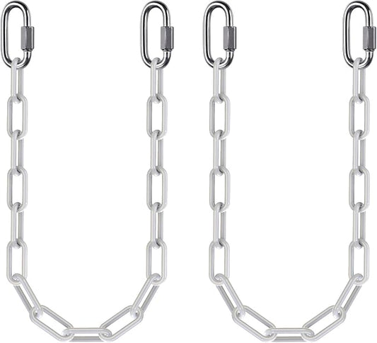 2Pcs 20" Heavy Duty Hanging Chain with Hooks Swing Extension Chain White | 1000 LB Capacity Hammock Extension Chain for Swing Chair, Hanging Chair, Porch Swing, Hammock Chair, Punching Bags, Heavy Bag