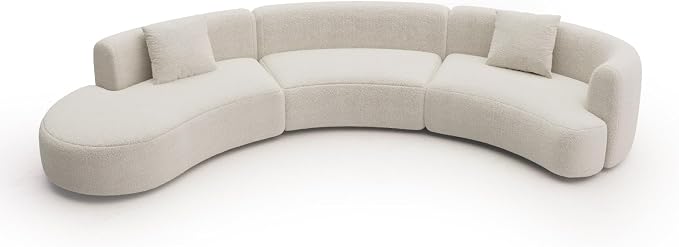 Acanva Formia Boucle Curved Sectional Sofa, 153" W Left Hand, White | Modular Couch, Modern Minimalist, Wood Frame, For Living Room, Apartment, Home Office