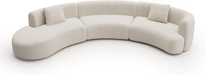 Acanva Formia Boucle Curved Sectional Sofa, 153" W Left Hand, White | Modular Couch, Modern Minimalist, Wood Frame, For Living Room, Apartment, Home Office