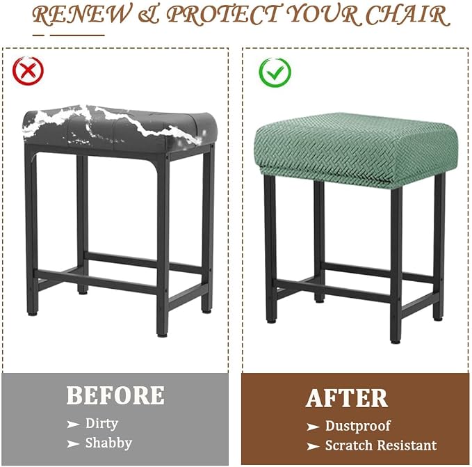 Levoberg Bar Stool Cover Rectangle Stretch Counter Height Barstool Slipcovers Rectangular Vanity Stool Cover Kitchen Counter Saddle Seat Cover for Wooden Metal Bench Set of 2 Cyan