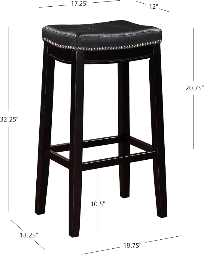 Linon Claridge Bar, Black Stool, 32" X 18.75" X 13"