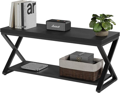 IBF Black Bench for Entryway, Black Modern Wood Bench for Bedroom Hallway Foyer, Farmhouse Entry Way Home Organizer Shoe Bench Seat with Storage Rack Indoor Under Window, 39 Inch Long