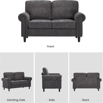 Kingfun Loveseat 2 Seater Couch with Chair, Mid Century Modern Chenille Sofa Set with Rolled Arms and Deep Seats, Fluffy Comfort for Living Room, Apartment, Easy Assembly, Grey